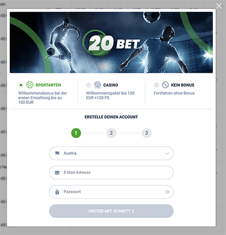 20bet registrierungsprozess - schritt 1