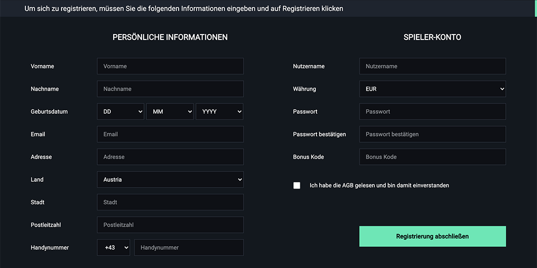 Um sich bei Cbet zu registrieren, müssen Sie 1 Formular ausfüllen