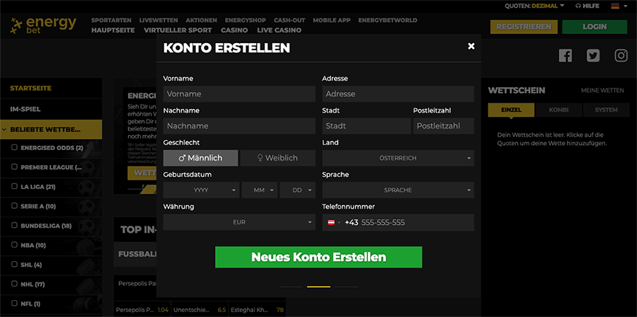 EnergyBet anmeldeprozess - schritt 2
