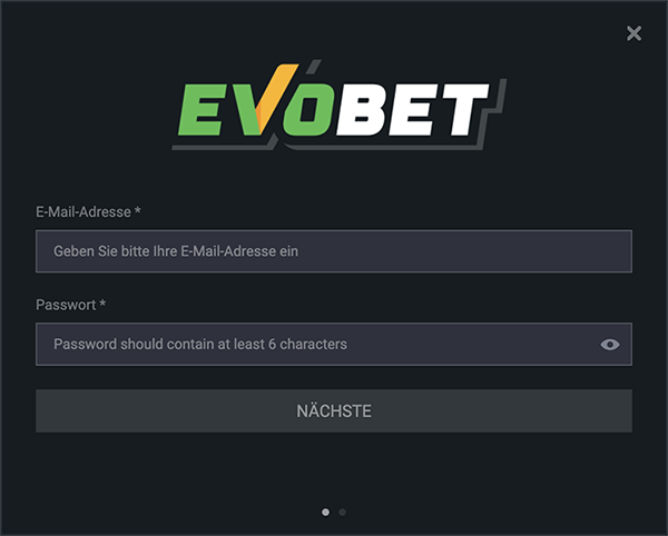 Evobet anmeldeprozess - schritt 1