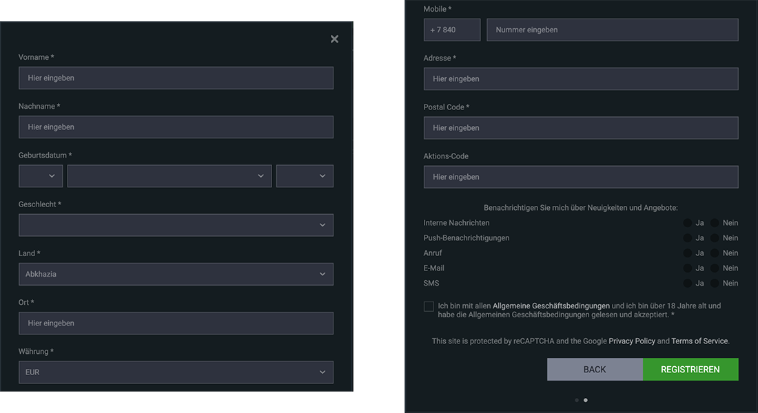 Evobet anmeldeprozess - schritt 2