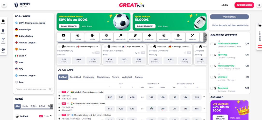 GreatWin Sportwetten Österreich